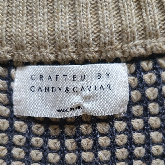 Candy & Caviar Khaki Recycled Blend Mockneck Quarter-zip Sweater - Size S - Picture 5 of 9